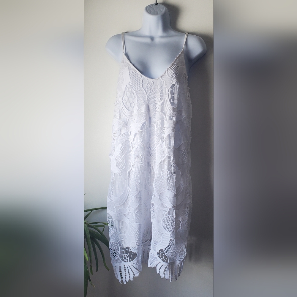 Express Womens Little White Lace Mini Dress Size Large Boho Beach Bridal Travel